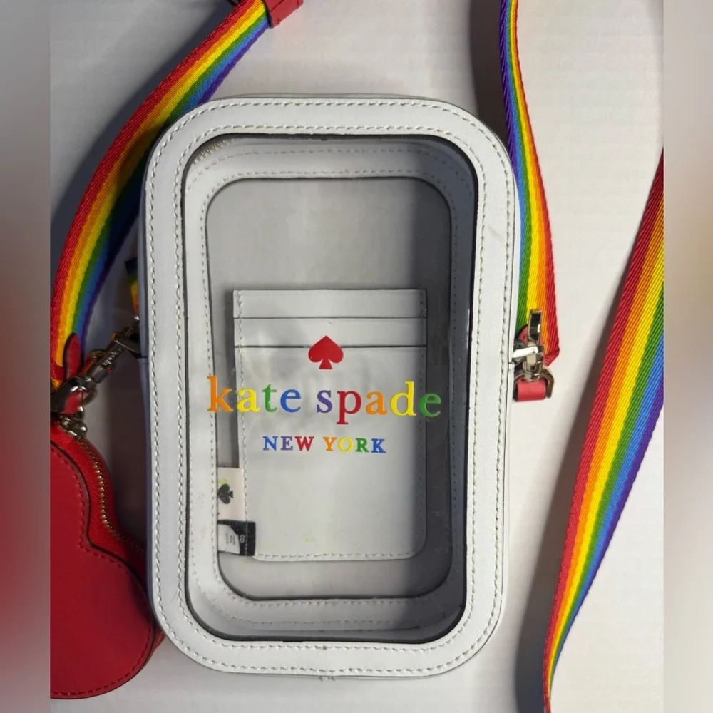 Kate Spade Rainbow Pride Gift Set Shirt Crossbody Bag & Keychain Charm NWT - Picture 13 of 16